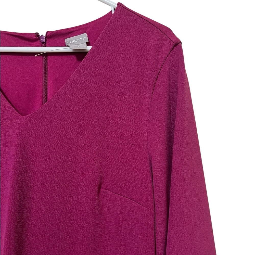 Chicos magenta v-neck 3/4 sleeve shift dress - Picture 5 of 12